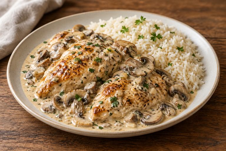 دجاج بالكريمة والفطر