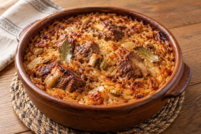 طاجن لسان عصفور باللحمة